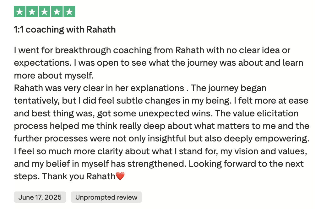 Trustpilot 1:1 coaching with Rahath review — June 17, 2025