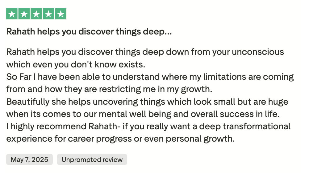 Trustpilot review: Rahath helps you discover things deep down — May 7, 2025